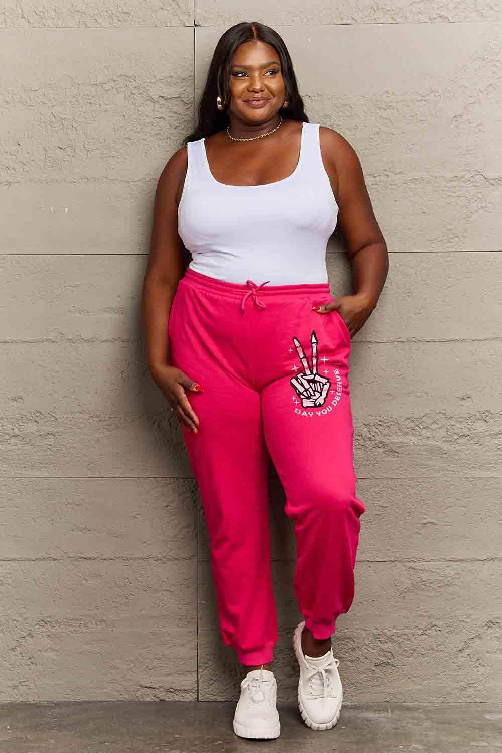 Simply Love Full Size Drawstring DAY YOU DESERVE Graphic Long Sweatpants