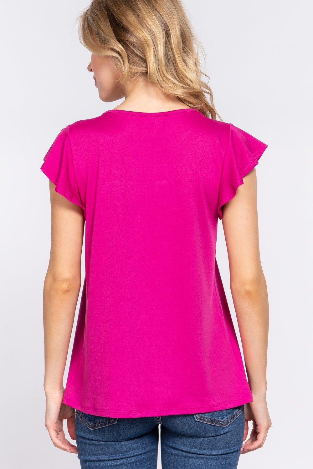 ACTIVE BASIC Ruffle Short Sleeve Lace Detail Knit Top - Admiresty
