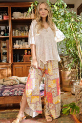 And The Why Printed Smocking Waist Side Slit Wide Leg Pants - Admiresty
