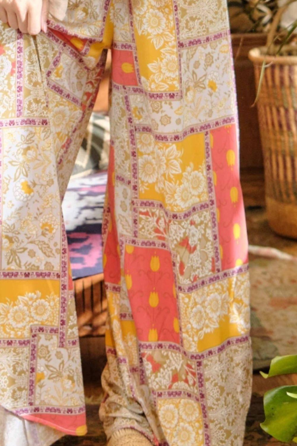 And The Why Printed Smocking Waist Side Slit Wide Leg Pants - Admiresty