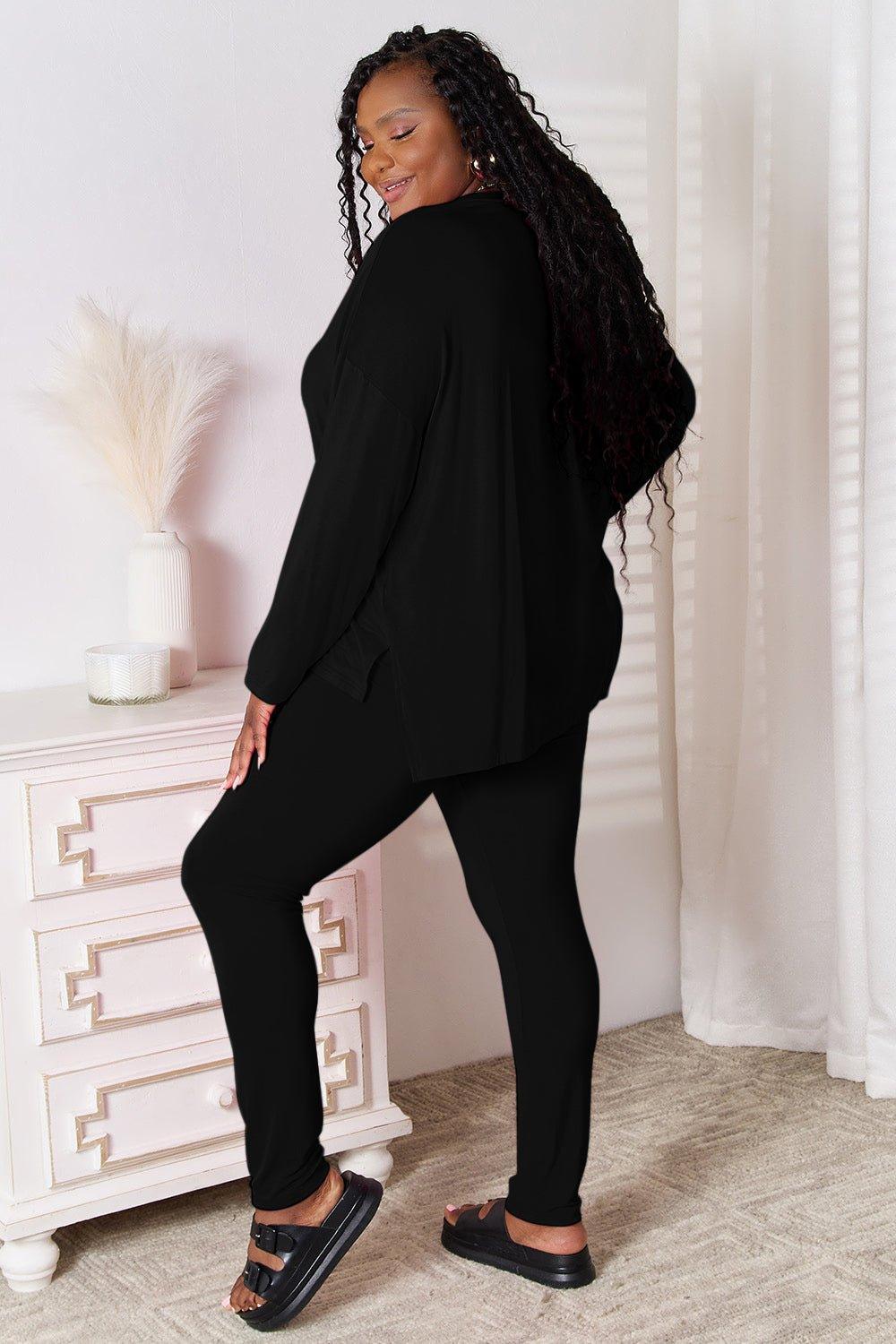 Basic Bae Bamboo Full Size V - Neck Long Sleeve Top and Pants Lounge Set - Admiresty