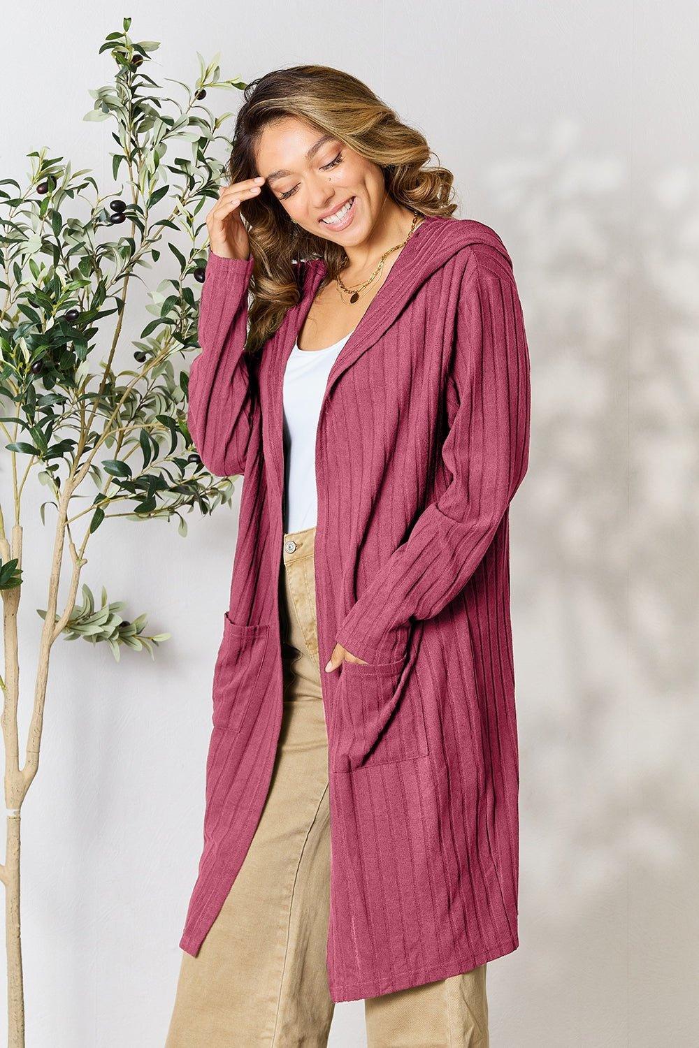 Basic Bae Full Size Hooded Sweater Cardigan - Admiresty