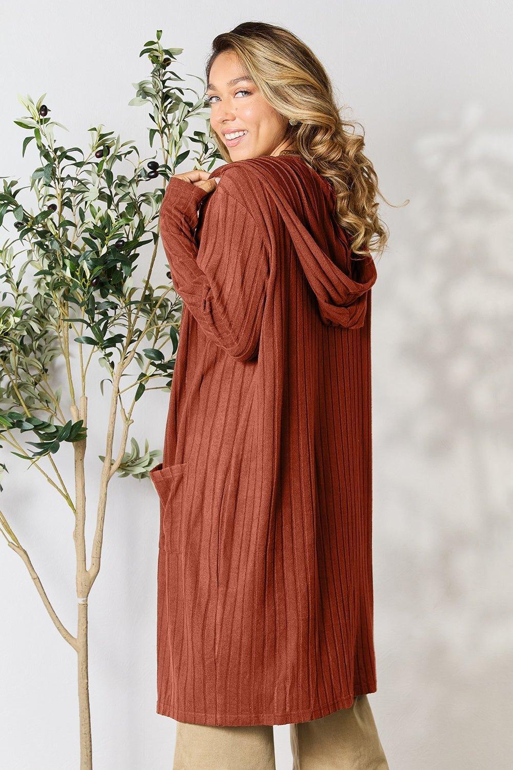 Basic Bae Full Size Hooded Sweater Cardigan - Admiresty