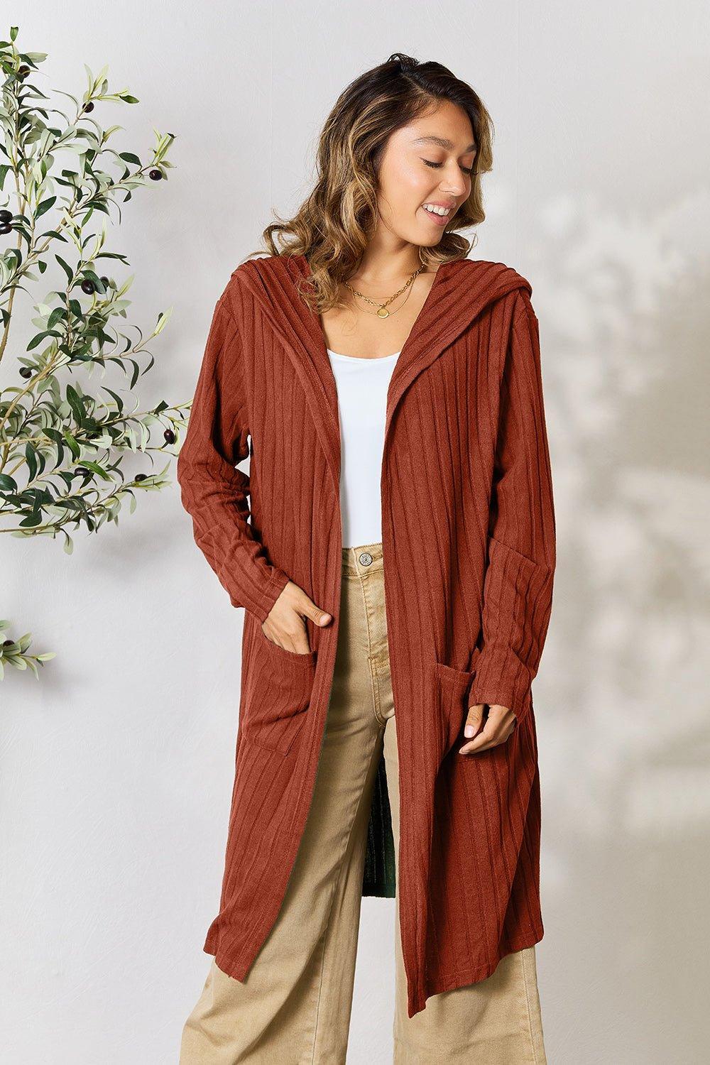 Basic Bae Full Size Hooded Sweater Cardigan - Admiresty