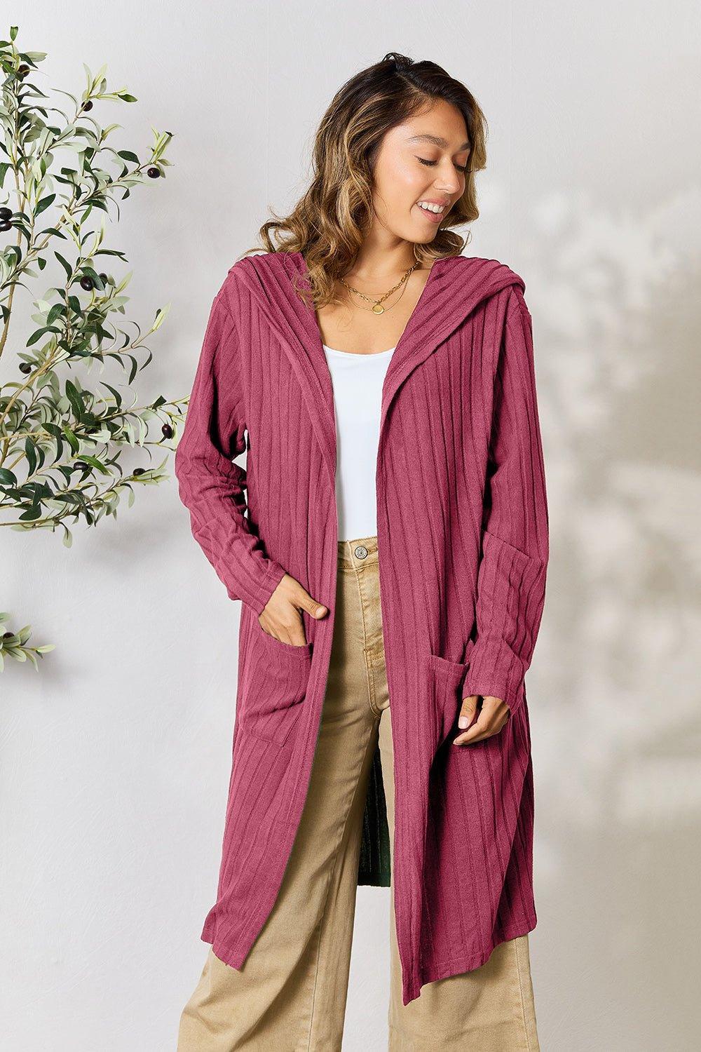 Basic Bae Full Size Hooded Sweater Cardigan - Admiresty