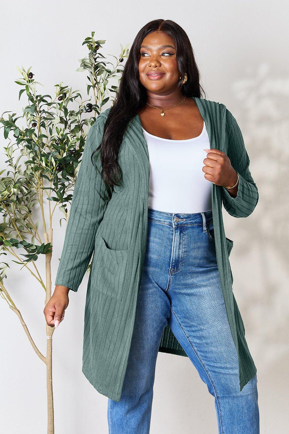 Basic Bae Full Size Hooded Sweater Cardigan - Admiresty