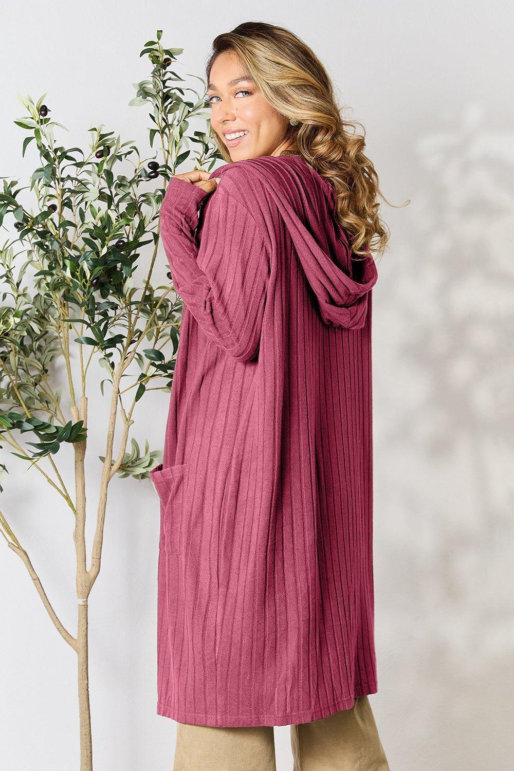 Basic Bae Full Size Hooded Sweater Cardigan - Admiresty