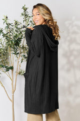 Basic Bae Full Size Hooded Sweater Cardigan - Admiresty