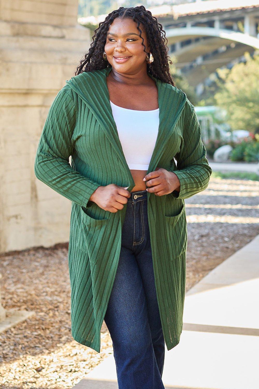 Basic Bae Full Size Hooded Sweater Cardigan - Admiresty