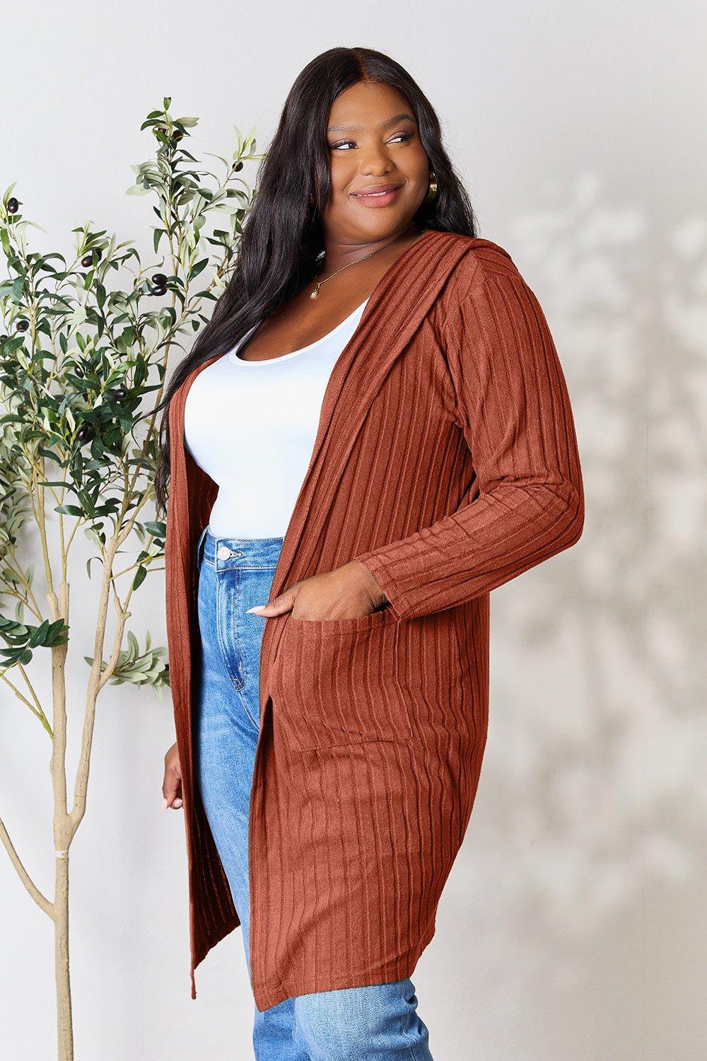 Basic Bae Full Size Hooded Sweater Cardigan - Admiresty