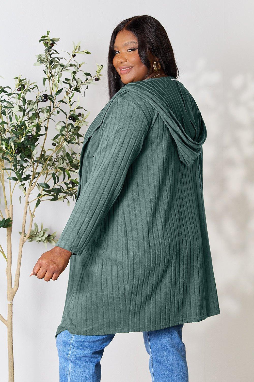 Basic Bae Full Size Hooded Sweater Cardigan - Admiresty
