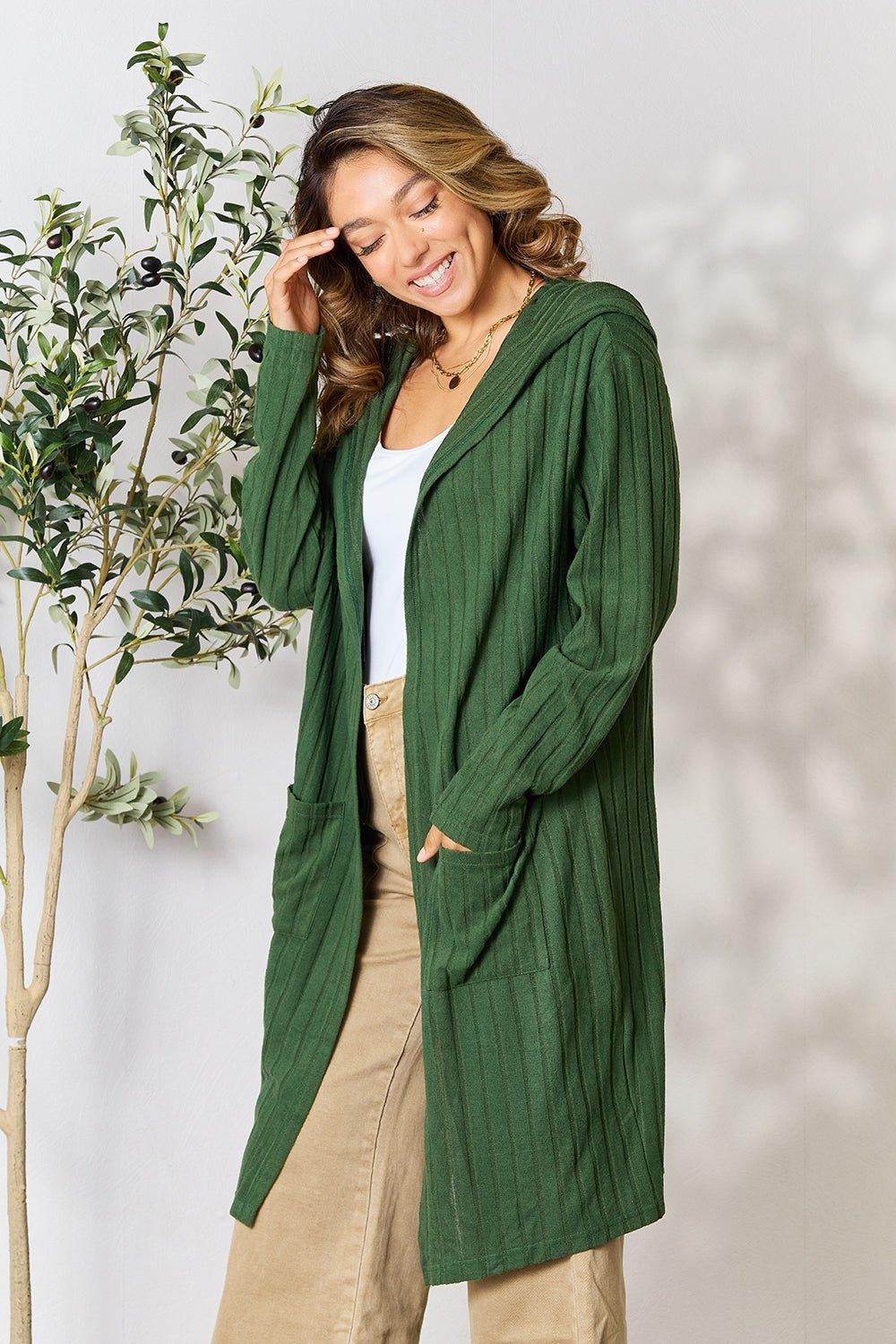 Basic Bae Full Size Hooded Sweater Cardigan - Admiresty