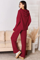 Basic Bae Full Size Ribbed Drawstring Hooded Top and Straight Pants Set - Admiresty