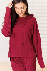 Basic Bae Full Size Ribbed Drawstring Hooded Top and Straight Pants Set - Admiresty