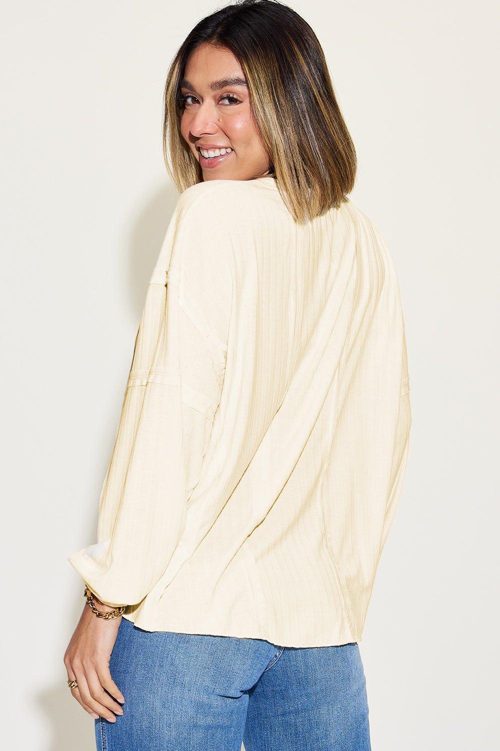 Basic Bae Full Size Ribbed Round Neck Long Sleeve T - Shirt - Admiresty