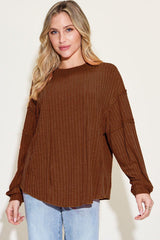 Basic Bae Full Size Ribbed Round Neck Long Sleeve T - Shirt - Admiresty