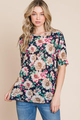 BOMBOM Floral Round Neck T - Shirt - Admiresty