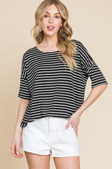 BOMBOM Striped Round Neck T - Shirt - Admiresty