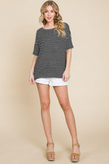 BOMBOM Striped Round Neck T - Shirt - Admiresty