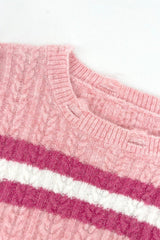 Cable - Knit Striped Dropped Shoulder Sweater - Admiresty